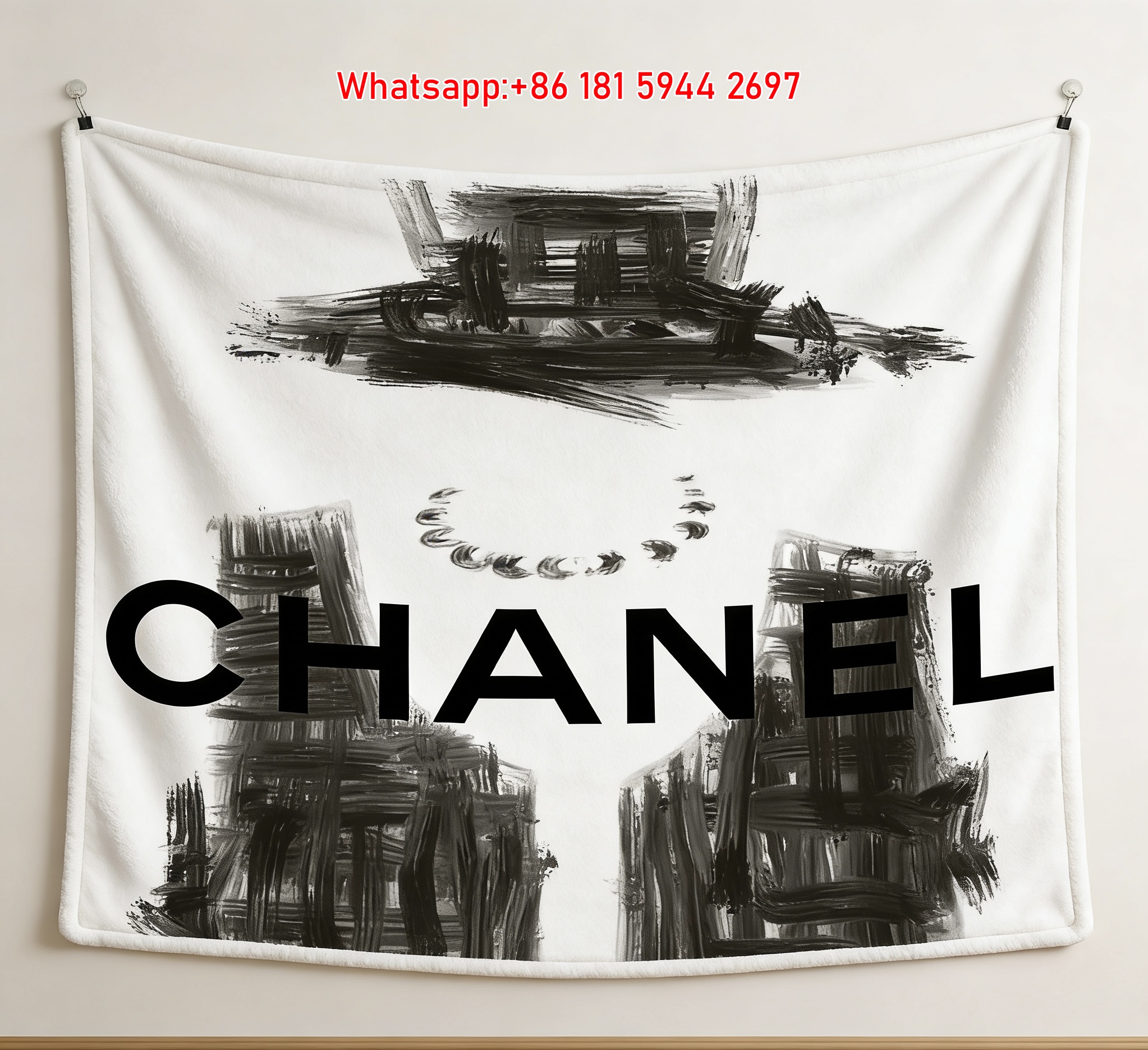 Chanel Iconic Suit Hat Pearl Sketch Flannel Sofa Throw Blanket IMG_6775